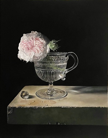 The Departure, 2024 – Still life oil painting on panel, 36 x 30 cm – Ginny Page